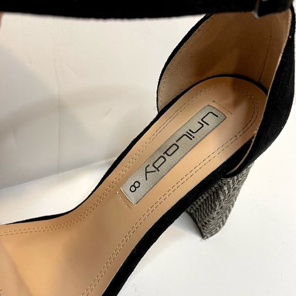 Unilady Strappy Black/Grey Woven Block Heel Size 8 - Picture 7 of 8